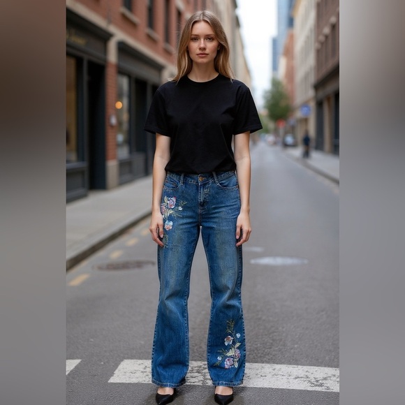 Y2K Vintage Youi Jay Embroidered Flare Jeans - Picture 1 of 16